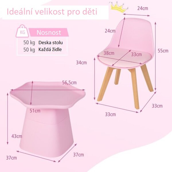 Dětský stůl s polstrovanými židlemi, plast/dřevo HY10041PI