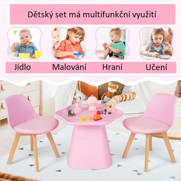 Dětský stůl s polstrovanými židlemi, plast/dřevo HY10041PI