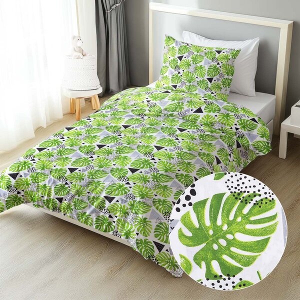 Biante Bavlněné ložní povlečení Sandra SA-175 Zelené listy Monstera Jednolůžko 140x200 a 70x90 cm