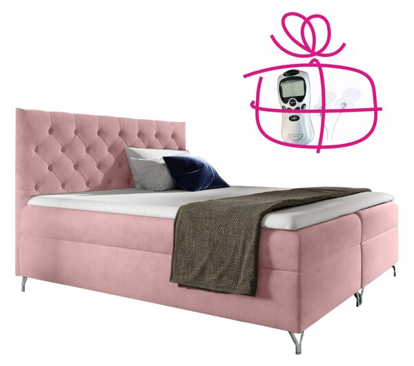 KONDELA Boxspringová postel, 160x200, růžová látka Velvet, GULIETTE + dárek