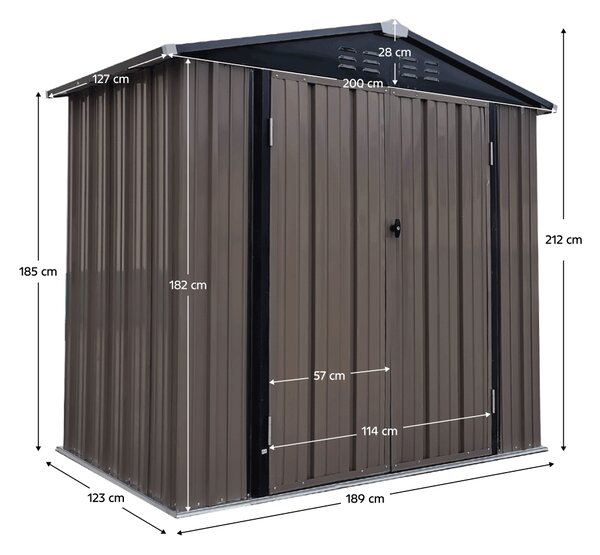 KONDELA Plechový zahradní domek na nářadí, hnědá / antracitová, 2x1,3x2,1 m, RADOL
