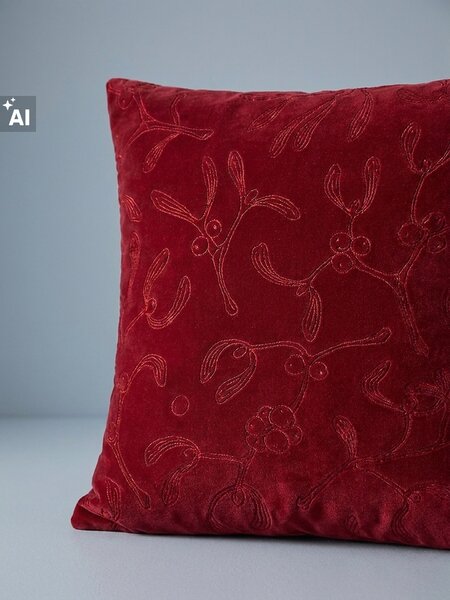 Sinsay - Vánoční povlak na polštář se vzorem jmelí - karmínová