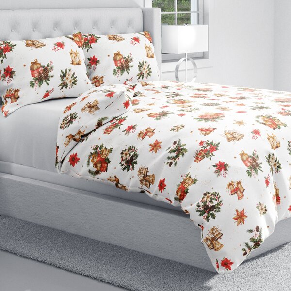 Biante Vánoční bavlněné ložní povlečení Sandra SA-515 Vánoční hvězdy a ozdoby na bílém Jednolůžko 140x200 a 70x90 cm