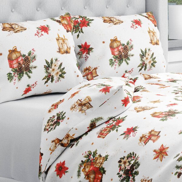 Biante Vánoční bavlněné ložní povlečení Sandra SA-515 Vánoční hvězdy a ozdoby na bílém Jednolůžko 140x200 a 70x90 cm
