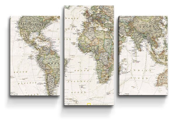 Sablio Obraz - 3-dílný Mapa světa - 75x50 cm