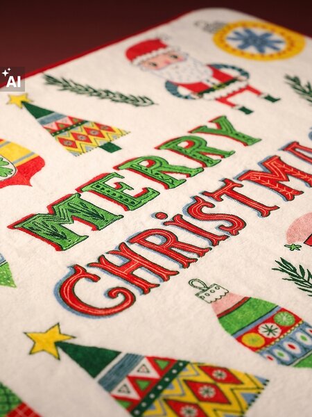 Sinsay - Vánoční koupelnová předložka s nápisem Merry Christmas a vánočními motivy - krémová