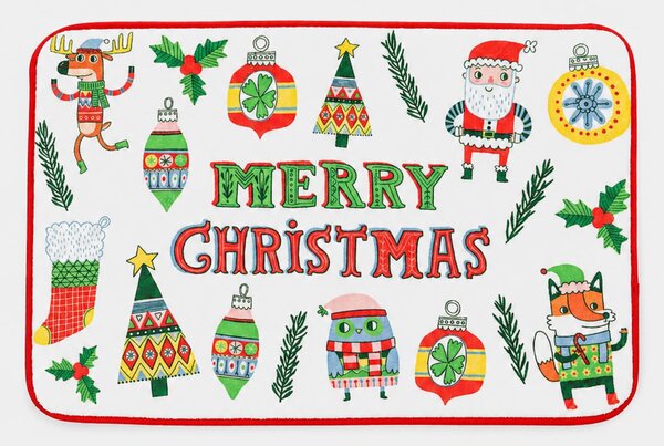 Sinsay - Vánoční koupelnová předložka s nápisem Merry Christmas a vánočními motivy - krémová