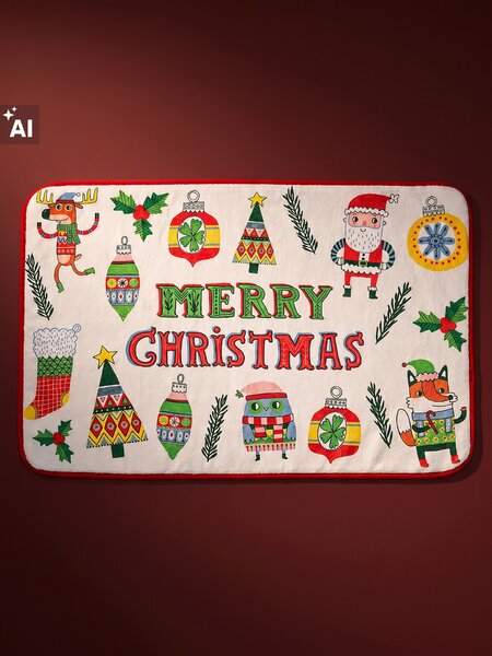 Sinsay - Vánoční koupelnová předložka s nápisem Merry Christmas a vánočními motivy - krémová
