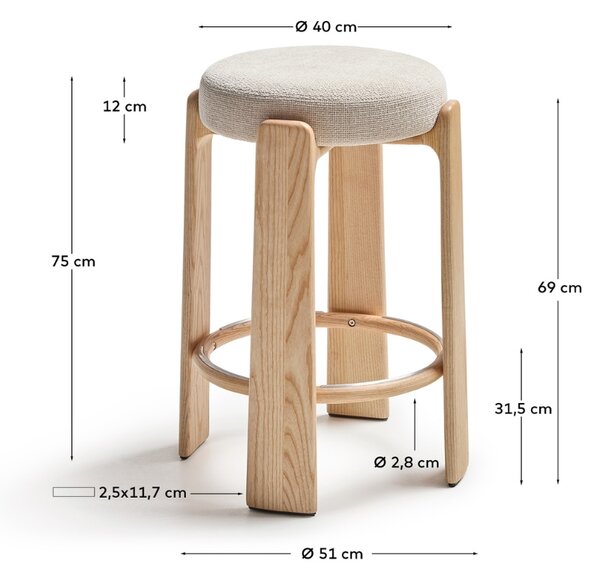 Kave Home Béžová dřevěná barová židle Granite II. 75 cm