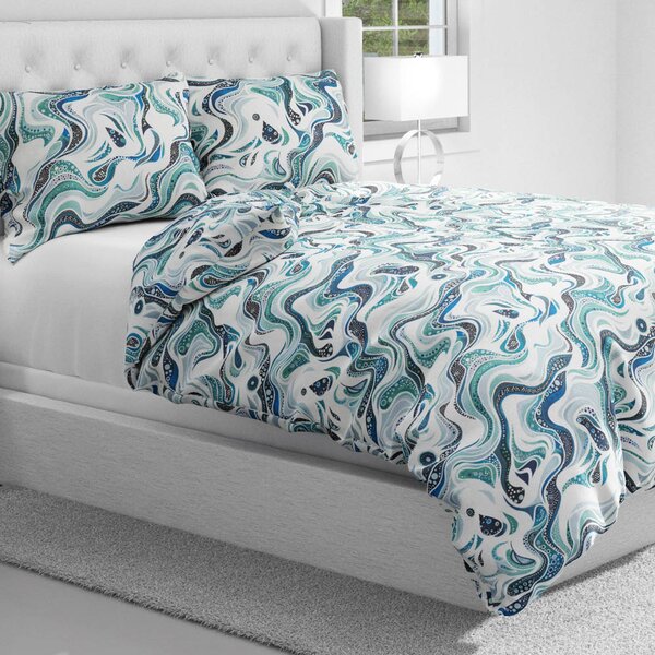 Biante Bavlněné ložní povlečení Sandra SA-587 Modro-zelené designové vlnky na mintovém Jednolůžko 140x200 a 70x90 cm