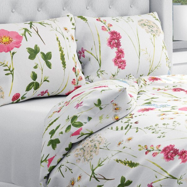 Biante Bavlněné ložní povlečení Sandra SA-667 Velké luční kvítí na bílém Jednolůžko 140x200 a 70x90 cm