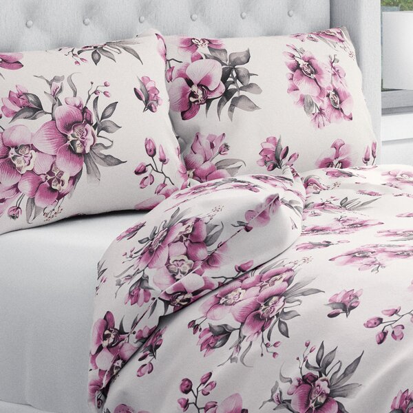 Biante Bavlněné ložní povlečení Sandra SA-623 Lila orchideje na bílém Jednolůžko 140x200 a 70x90 cm