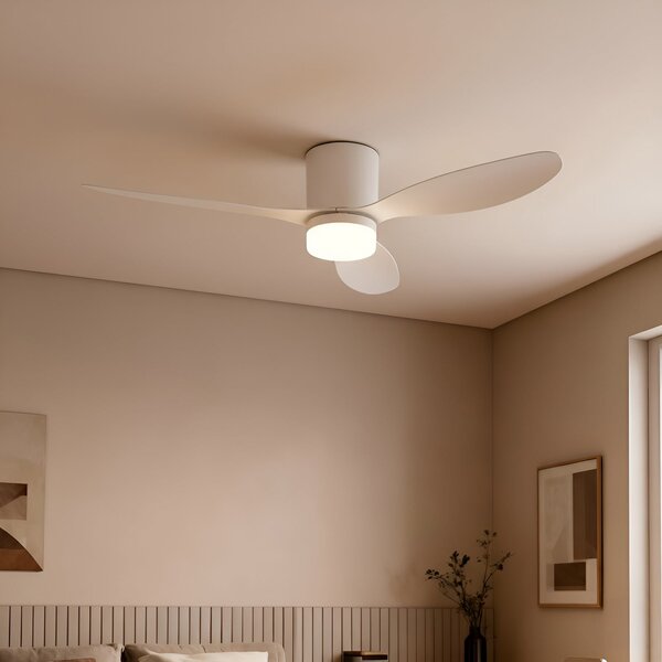Stropní ventilátor Kayu s LED osvětlením, bílý, DC, tichý, Ø 132 cm – Lucande Lucande, Kayu, Bílá, Obývací pokoj, Plast, Moderní