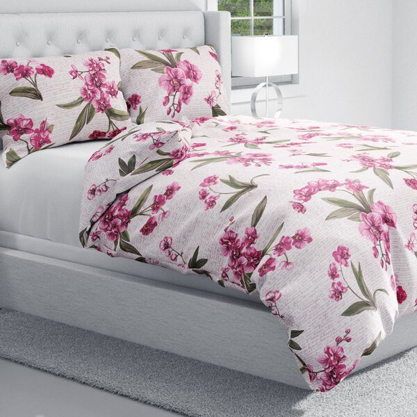 Biante Bavlněné ložní povlečení Sandra SA-635 Růžovofialové orchideje na bílém Jednolůžko 140x200 a 70x90 cm