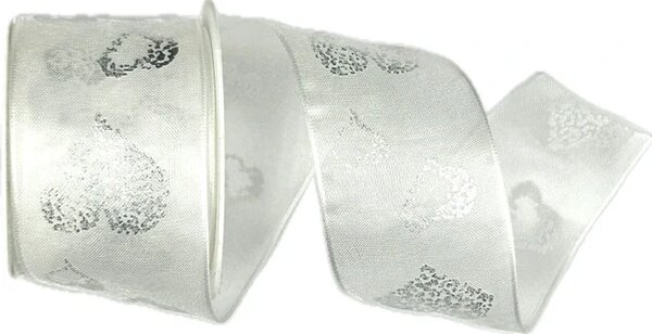Stuha svatební HEART OF GOLD WHITE bílá 40mm x 2m (16,-Kč/m)