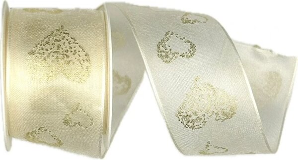 Stuha svatební organzová HEART OF GOLD CREAM krémová 40mm x 2m (16,-Kč/m)