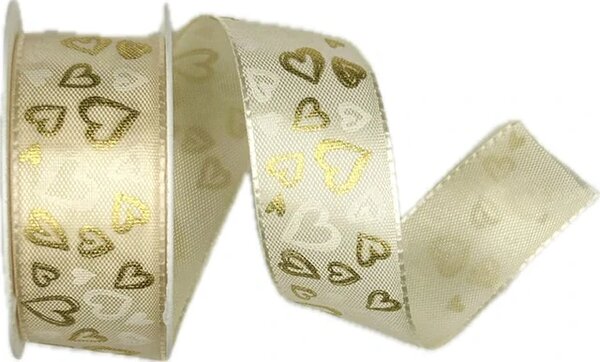 Taftová stuha GOLDEN HEARTS – krémová 25mm x 2m