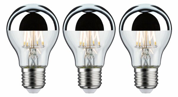 PAULMANN Sada LED žárovka E27 230V 3x6,5W 2700K zrcadlový svrchlík stříbrná