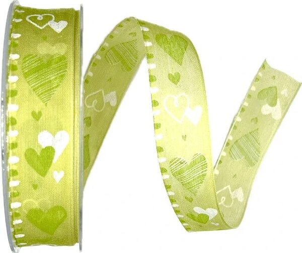 Bavlněná stuha Green Heart Garden – světle zelená 25mm x 20m