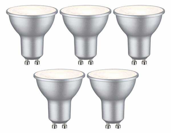PAULMANN Standard 230V LED reflektor GU10 5ks sada 4,9W 2700K hliník