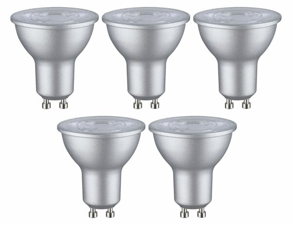 PAULMANN Standard 230V LED reflektor GU10 5ks sada 4,9W 2700K hliník