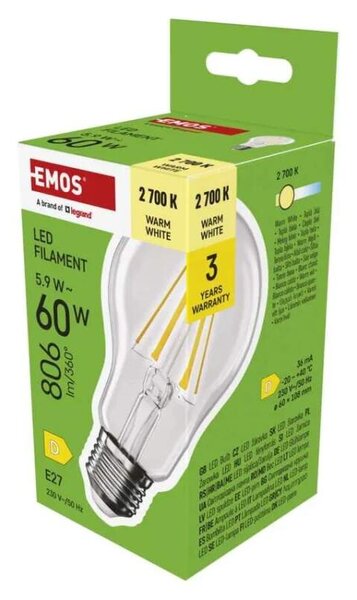EMOS ZF5D42 CRYSTAL RETRO - Retro LED žárovka 5,9W = 60W, LED filament E27 (LED žárovka do retro a rustikálních svítidel)