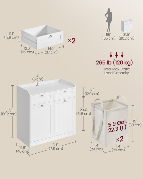 VASAGLE Koupelnová skříňka se dvěma koši na prádlo 78 x80 x 40 cm bílá