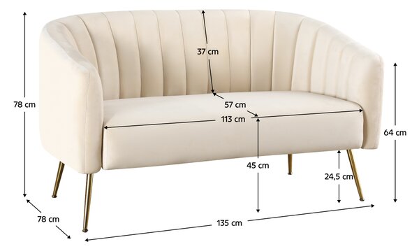 KONDELA Designový 2-sed, béžová Velvet látka/gold chrom-zlatý, BAGY