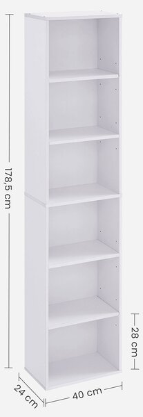 VASAGLE Knihovna vysoká úzká 40 x 179 x 24 cm bílá