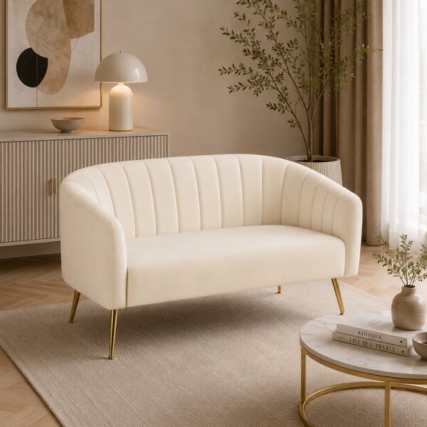 KONDELA Designový 2-sed, béžová Velvet látka/gold chrom-zlatý, BAGY