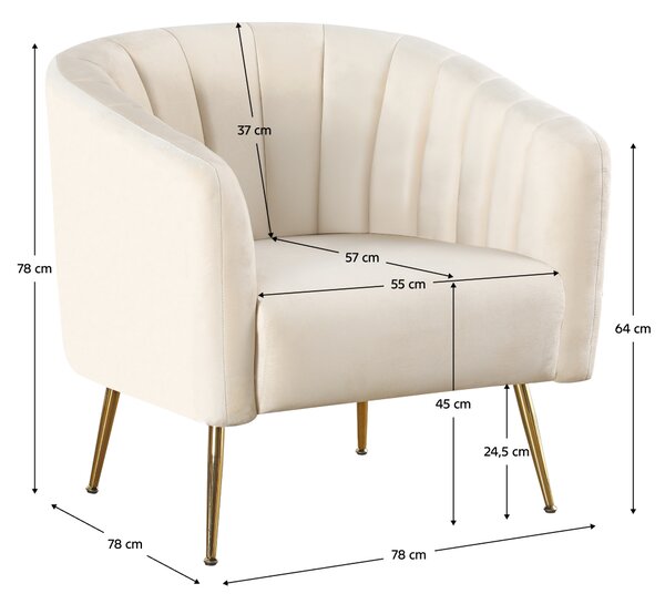 KONDELA Designové křeslo, béžová Velvet látka/gold chrom-zlatý, BAGY