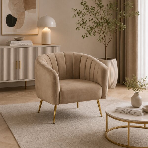 KONDELA Designové křeslo, hnědá Velvet látka/gold chrom-zlatý, BAGY