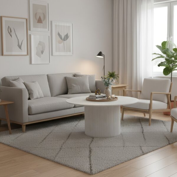 KONDELA Konferenční stolek, bílý mramor/MDF, průměr 80 cm, MAHIR TYP 1