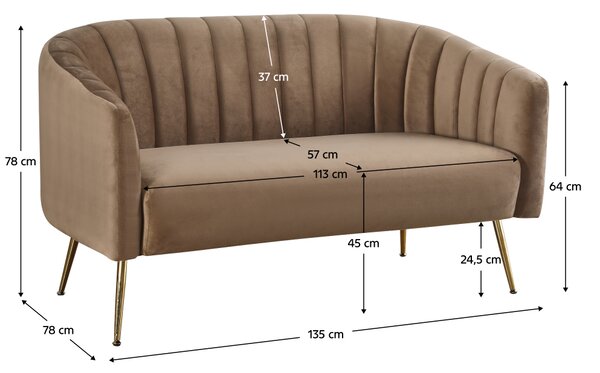KONDELA Designový 2-sed, hnědá Velvet látka/gold chrom-zlatý, BAGY