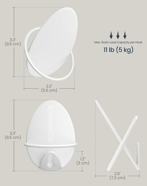 SONGMICS Set 4 nástěnných háčků OVAL moderní bílý