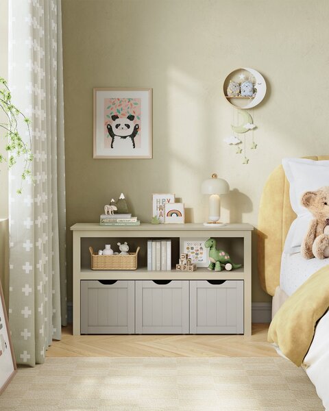 VASAGLE Regál s 3 úložnými boxy 102 x 60 x 30 cm béžový