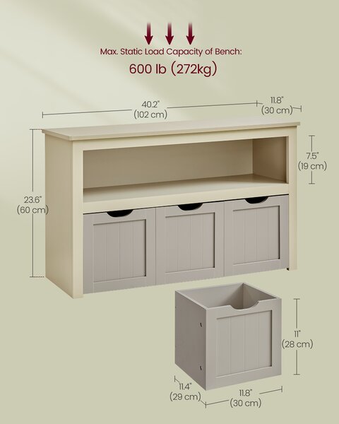 VASAGLE Regál s 3 úložnými boxy 102 x 60 x 30 cm béžový