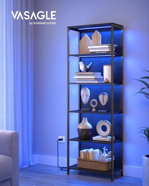 VASAGLE Regál s LED osvětlením polic 60 x 179 x 30 cm černý