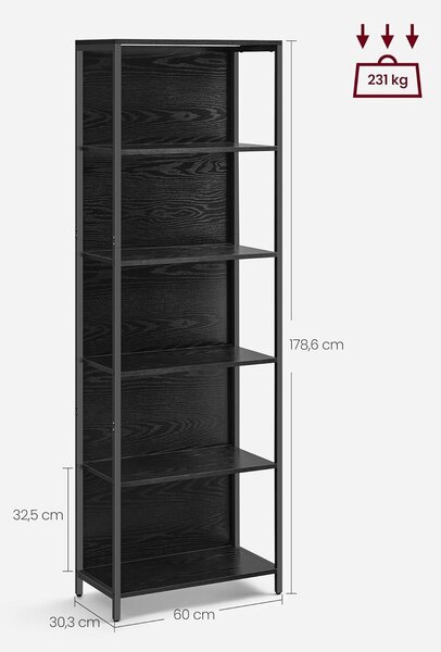 VASAGLE Regál s LED osvětlením polic 60 x 179 x 30 cm černý