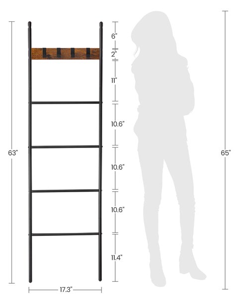 VASAGLE Žebříkový věšák na oděvy 44 x 160 cm černý