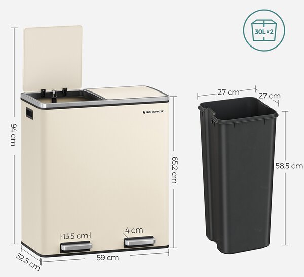 SONGMICS Odpadkový koš na tříděný odpad 2 x 30 L krémový