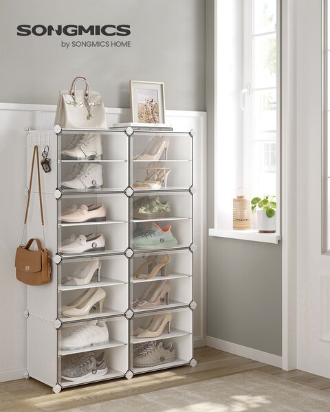 SONGMICS Skládací botník 8 kostek 82 x 120 x 32 cm bílý
