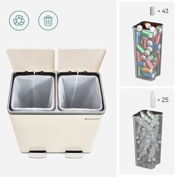 SONGMICS Odpadkový koš na tříděný odpad 2 x 30 L krémový