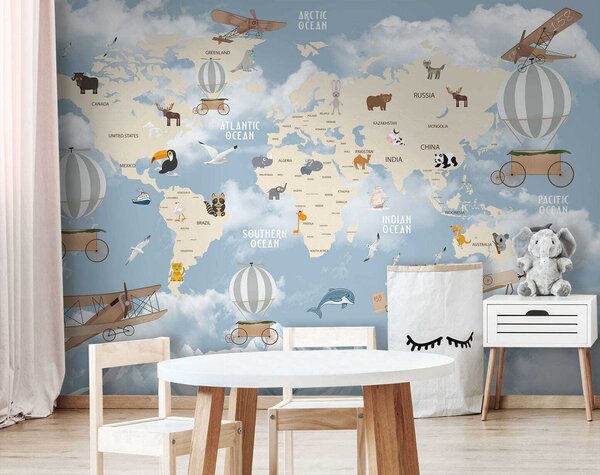 Fototapeta Mapa světa s různými zvířaty, Fototapety - Muralas.cz