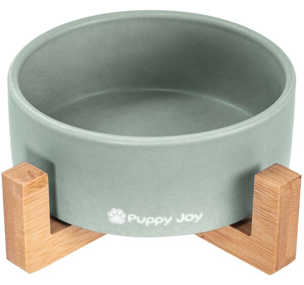 PuppyJoy Keramická miska na bambusovém stojanu pro psy a kočky CATI šedá