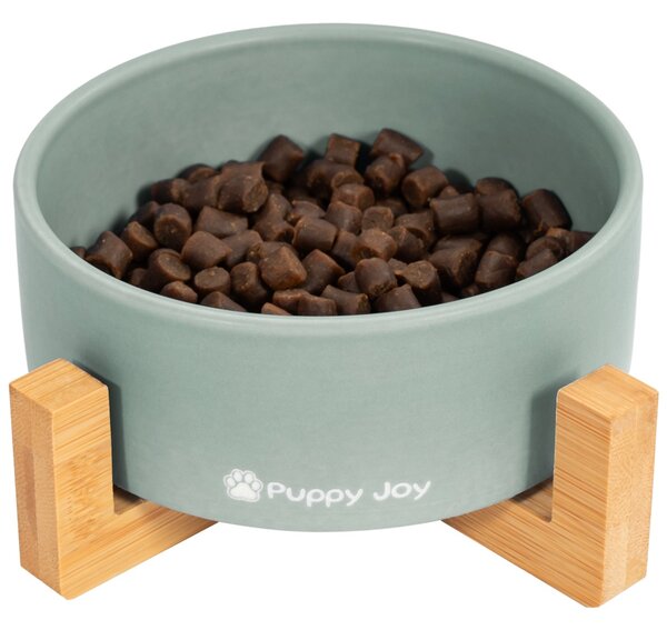 PuppyJoy Keramická miska na bambusovém stojanu pro psy a kočky CATI šedá