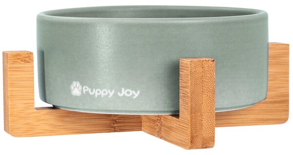 PuppyJoy Keramická miska na bambusovém stojanu pro psy a kočky CATI šedá