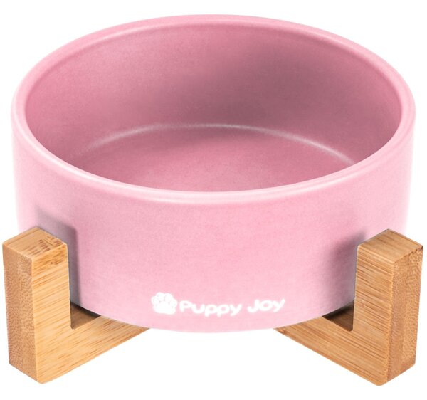 PuppyJoy Keramická miska na bambusovém stojanu pro psy a kočky CATI růžová