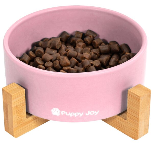PuppyJoy Keramická miska na bambusovém stojanu pro psy a kočky CATI růžová