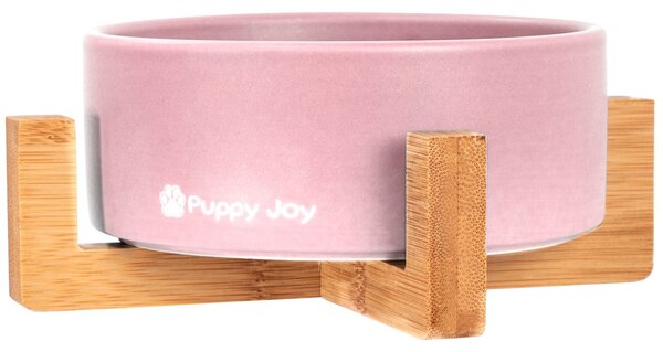 PuppyJoy Keramická miska na bambusovém stojanu pro psy a kočky CATI růžová